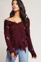 Forever21 Distressed Frayed-trim Sweater