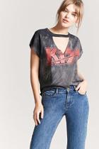 Forever21 Kiss Graphic Oil Wash Cutout Tee