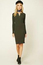 Forever21 Women's  Dark Olive Ribbed Button-front Dress