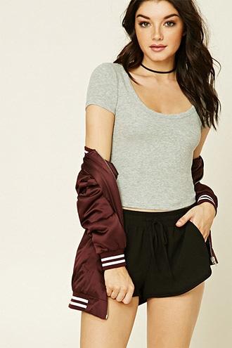 Forever21 Women's  Heather Grey Scoop Neck Crop Top