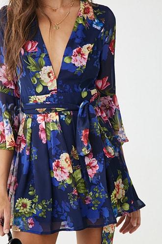 Forever21 Floral Trumpet-sleeve Romper