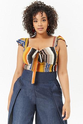 Forever21 Plus Size Abstract Stripe Tie-front Top