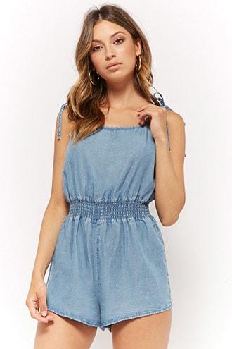 Forever21 Self-tie Chambray Romper