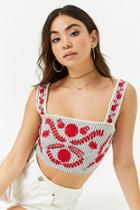 Forever21 Striped Embroidered Crop Top