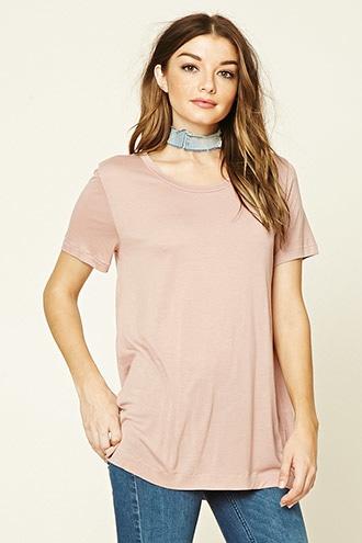 Forever21 Women's  Dusty Pink Oversized Scoop Neck Tee