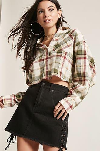 Forever21 Plaid Cropped Shirt