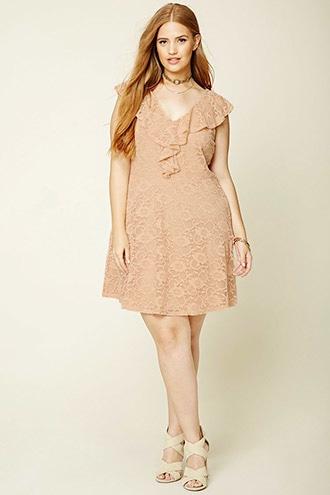 Forever21 Plus Women's  Champagne Plus Size Floral Lace Dress