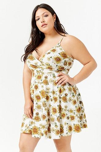 Forever21 Plus Size Sunflower Print Fit & Flare Dress