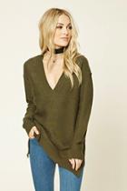 Love21 Women's  Hunter Green Contemporary V-neck Sweater