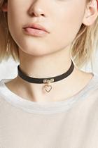 Forever21 Faux Leather Heart Charm Choker