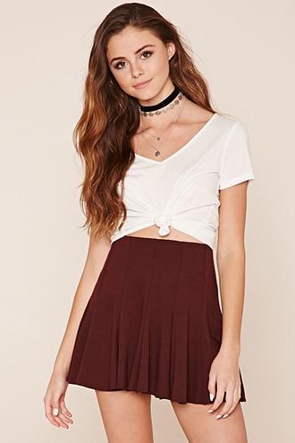 Forever21 Women's  Aubergine Mini Skater Skirt