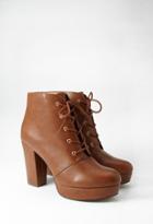 Forever21 Women's  Faux Leather Platform Booties (chestnut)