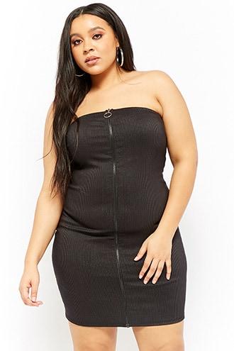 Forever21 Plus Size Pinstriped Zip-front Strapless Dress