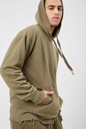 Forever21 Distressed-trim Oil Wash Pullover Hoodie