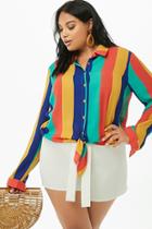 Forever21 Plus Size Multicolor Striped Tie-hem Shirt