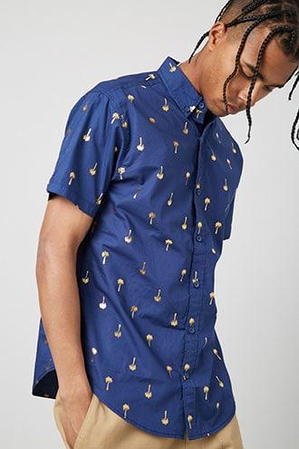 Forever21 Metallic Palm Tree Print Shirt