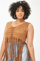 Forever21 Plus Size Faux Suede Lace-up Fringe Crop Top