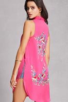Forever21 Satin Embroidered Longline Top