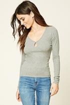 Forever21 Women's  Heather Grey Keyhole Cutout Top