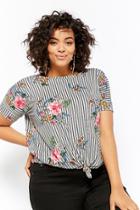 Forever21 Plus Size Floral Print Striped Tee