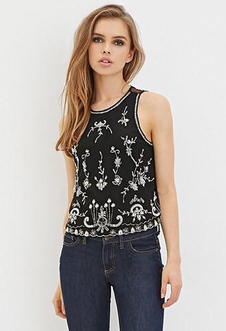 Forever21 Beaded Chiffon Top