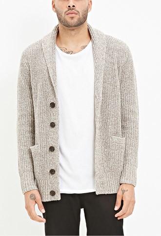 21 Men Shawl Collar Marled Cardigan (taupe/cream)