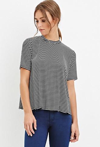 Forever21 Mock Neck Striped Tee