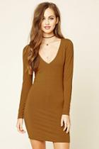 Forever21 Women's  Camel V-neck Bodycon Dress