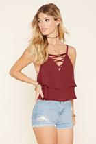 Forever21 Women's  Lace-up Flounce Cami