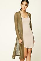 Forever21 Women's  Olive Open-knit Longline Cardigan