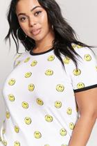 Forever21 Plus Size Happy Face Ringer Tee