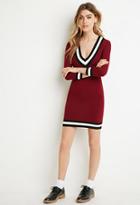Forever21 Women's  Varsity-striped Sweater Dress (burgundy/black)