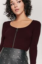 Forever21 Zip-front Waffle Knit Top