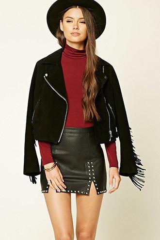 Forever21 Women's  Burgundy Stretch-knit Turtleneck Top