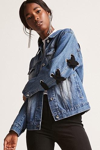 Forever21 Denim Laced-grommet Jacket