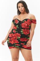 Forever21 Plus Size Sheer Mesh Floral Ruched Mini Dress