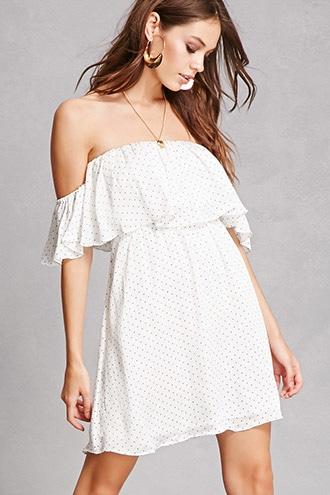 Forever21 Polka Dot Off-the-shoulder Dress