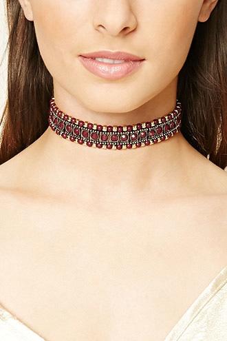 Forever21 Burgundy & Gold Beaded Faux Gem Choker