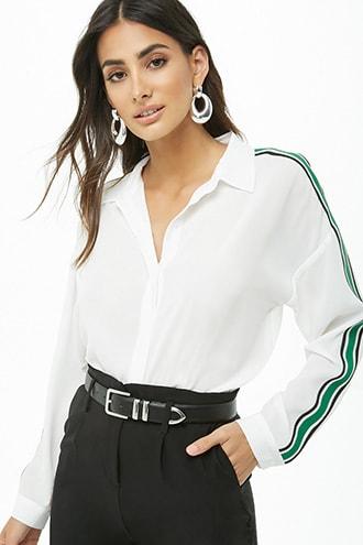 Forever21 Striped-trim High-low Shirt