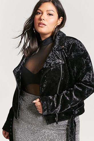 Forever21 Plus Size Crushed Velvet Moto Jacket