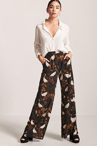 Forever21 Crane Print Palazzo Pants