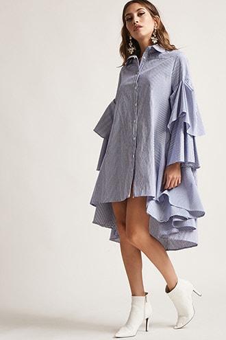 Forever21 High-low Pinstriped Shirt Dress