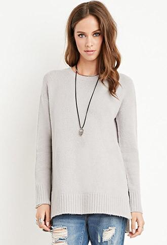 Forever21 Women's  Vented Fuzzy Sweater (light Grey)