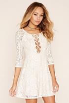 Forever21 Women's  Ivory & Nude Floral Lace Dress