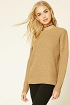 Forever21 Women's  Camel Ribbed Dropped-sleeve Sweater