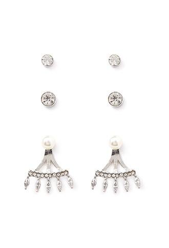 Forever21 Rhinestoned Ear Jacket Set (silver/clear)