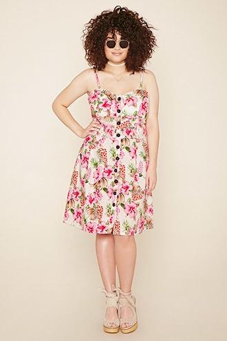 Forever21 Women's  Plus Size Tropical Print Dress