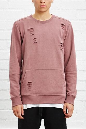 21 Men Men's  Mauve Distressed Pocket Sweatshirt