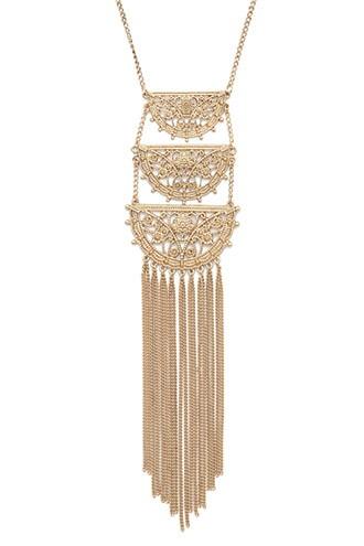 Forever21 Antique Gold Tassel Longline Necklace
