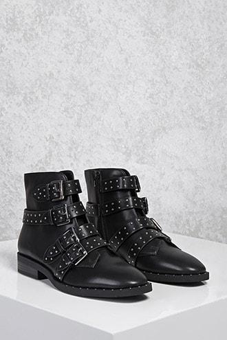 Forever21 Buckled Stud Ankle Boots